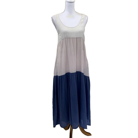 Tilly by Lee Mathews color blocked tiered cotton gauze maxi dress, medium - Picture 1 of 8